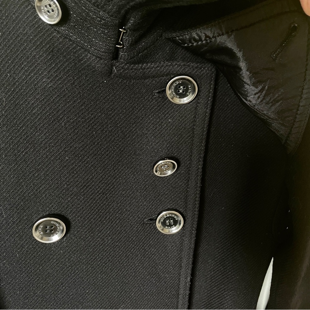 BURBERRY BRIT Luxury Wool Black Cashmere Trench Coat Jacket Structural Carcoat - Picture 6 of 16